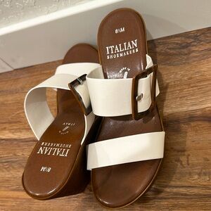 Italian Shoemakers White and Tan Wedge Sandals, Size 8.5